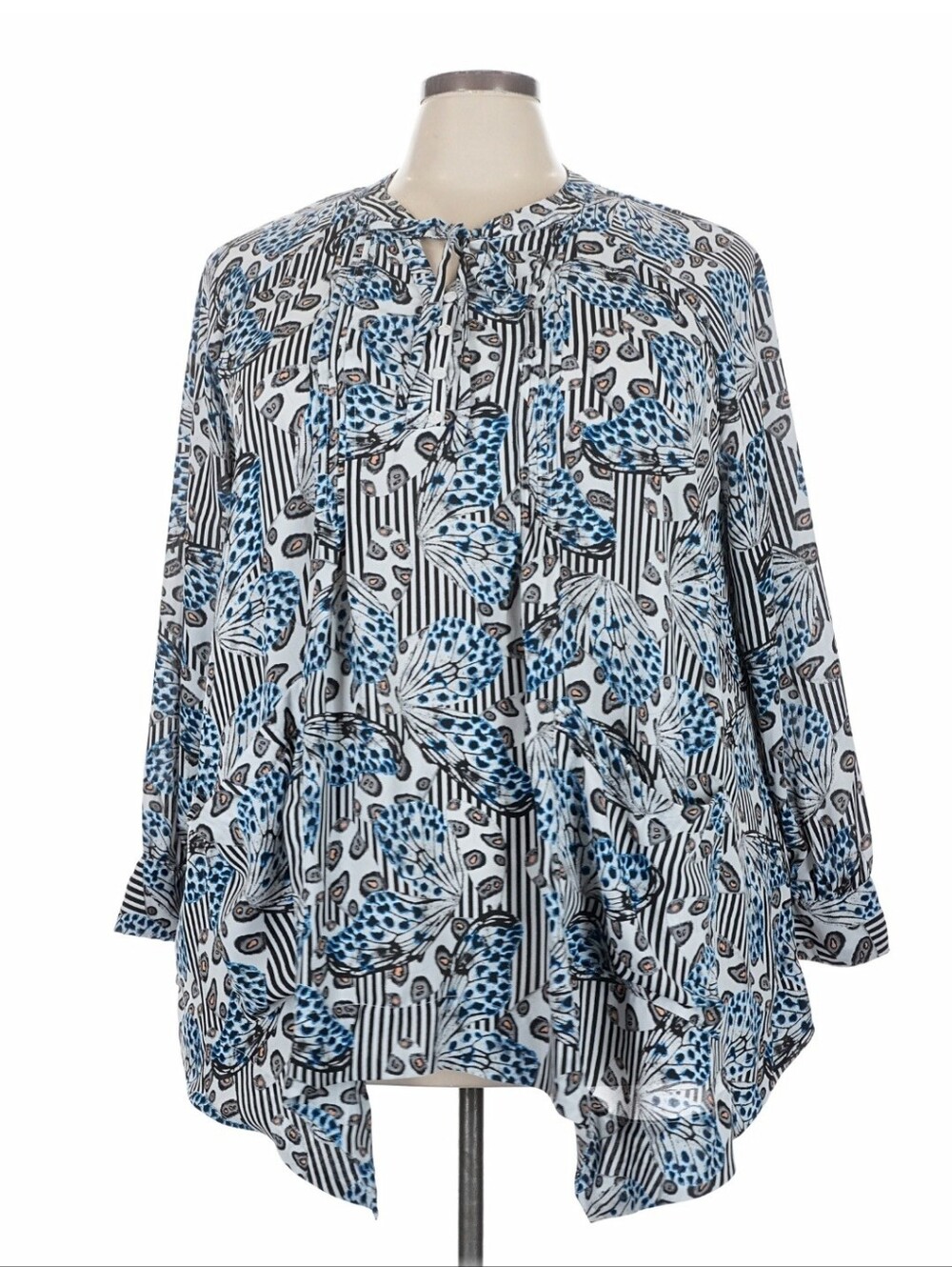 Melissa McCarthy Blue and White Butterfly-Striped Tunic